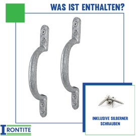 IRONTITE® 2 Pack Door Pull Handle, D Handles Galvanised, Hotbed Handle, Gate Handle for Wooden Gates and Barn Door Handle. Cast Iron Pull Handle for Sheds, Gates, and Doors (Galvanised)