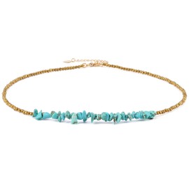 Aobei Pearl Turquoise Bar Necklace Choker Gold Hematite Beaded Tiny Dainty Minimalist Jewelry for Women 15’’