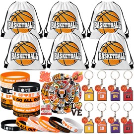 SNLN 12Sets Basketball Party Favors Birthday Supplies Boy Kid, Drawstring Bag Silicone Bracelet Keychain Tattoo Sticker Sport Themed Gift Goodie Bag Stuffers Basketball Birthday Party Supplies Decor