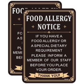 Food Allergy Notice Sign 25 x 18cm Food Allergy Sign Rust-Free Aluminum Allergy Sign with Pub Bar Restaurant Weatherproof Food Safety Sign Easy To Install, 2 Pack