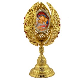 Byzantine Icon Virgin Mary and Christ Filigree Icon Egg, Greek Orthodox Icon, Religious Gifts For Women, Men, 6 Inch,