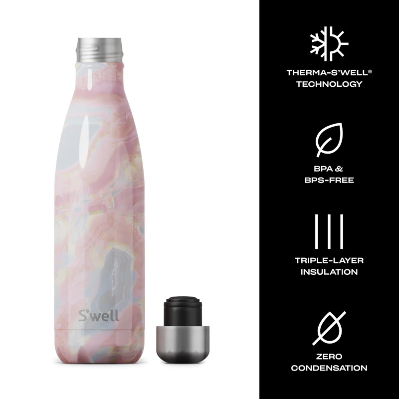S'well Stainless Steel Water Bottle, 17oz, Geode Rose, Triple Layered
