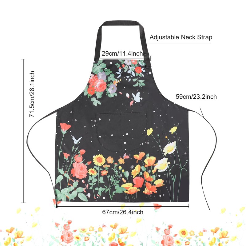 IHFAIO Apron for Women with Pockets, 2 Pcs Waterproof Floral