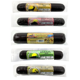 Pearson Ranch Game Meat Summer Sausage Variety Pack of 5 – Elk, Buffalo, Venison, Wild Boar, & Fender Blend (rabbit, alligator, venison, elk, buffalo, beef, pork, & wild boar) Exotic Meat Summer Sausage Pack, Gluten-Free, MSG-Free