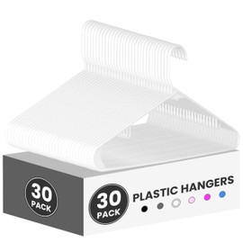 Simple Deluxe Plastic Hangers with Hooks 30 Pack, Durable & Space Saving Clothes Hangers with Non-Slip Hooks for Shirts, Coats, Dress, White