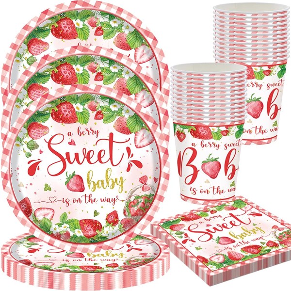 Strawberry Birthday Tableware, Strawberry Birthday Party Decorations, Strawberry Print Plates,