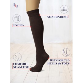 HUGH UGOLI Women's Bamboo Knee High Socks | Comfort Seam Long Dress Socks, Soft & Lightweight | 4 Pairs, Dark Brown, Shoe Size: 5-8