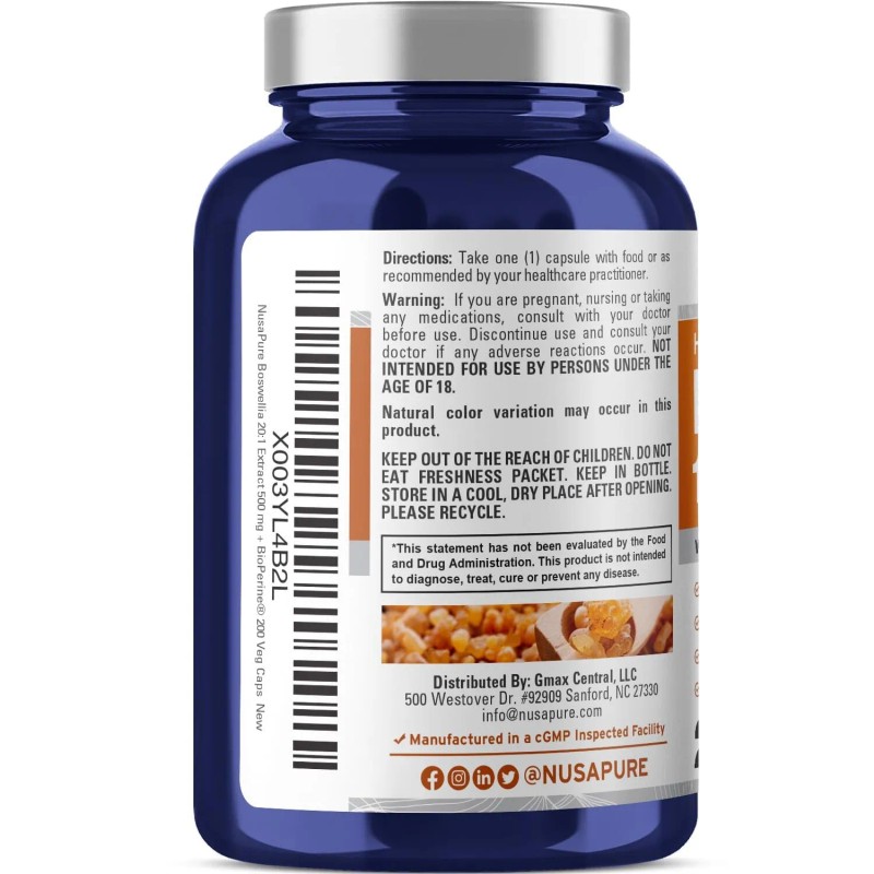NusaPure Boswellia Serrata 10,000 mg Per Veggie Caps 200 Count
