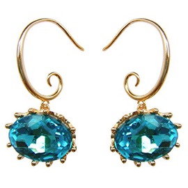 Navachi - Base Metal 18K Gold Plated Oval Blue Cubic Zirconia, Stone, Cubic Zirconia