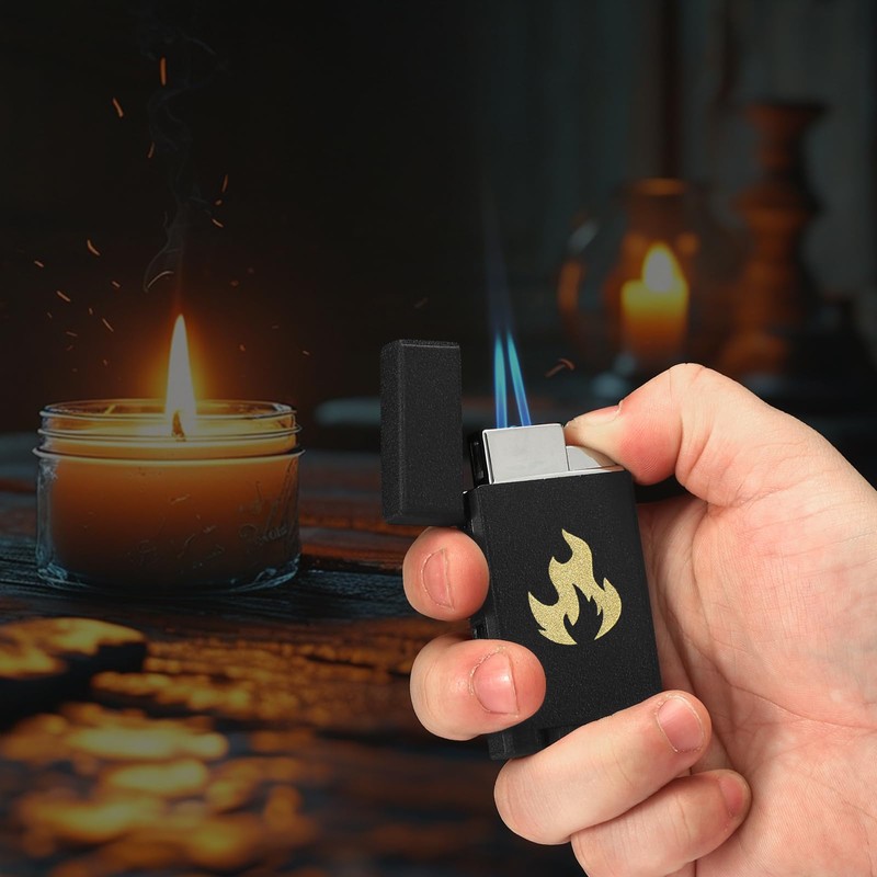 Classic Matte Butane Pocket Lighter, 2 Pack Double Jet Flame
