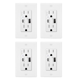 USB C Outlet PD 24W, KCMYTONER Smart 4.8A Quick Charge USB C Outlets Receptacles,15 Amp Type C Supports PD & QC USB C Wall Outlet,Wall Plate Included,Commercial Grade,UL Listed,White 4PK