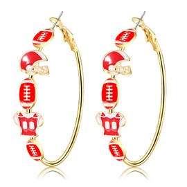 Game Day Earring for Women Football Hoop Earrings Enamel Sport Ball Earrings Football Mom Hoop Earrings Game Day Outfits Accessories Party Jewelry Gifts (Color E)