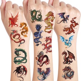 Dragon Temporary Tattoos, Konsait 10 Sheets East and West Dragon Tattoos Party Favors Stickers, Dragon Party Supplies Birthday Party Decorations