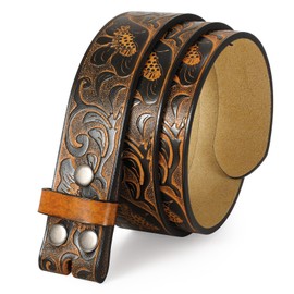 TRIWORKS Western Belt without buckle for men – Cowboy Cowgirl Leather Belts for Jeans, Black/Brown, Fit Size 46"-50"