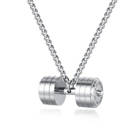 Kaydenana Dumbbell Pendant for Men Polished Stainless Steel Necklace for Women Silver Black Plated Chain Couple Valentine's Day Gift Jewelry