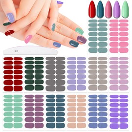 XEAOHESY 196 Pieces 14 Sheets Classic Solid Color Nail Polish Strips Stickers with Nail File Self-Adhesive Bright Color Gel Nail Strips Stick On Nail Stickers Full Nail Wraps for Women Nail Art