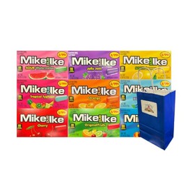 Big Top Deals USA Blue Paper Bag with Mike and Ike Candy Assortment 0.78 oz Packs – 9 Count Individually Wrapped
