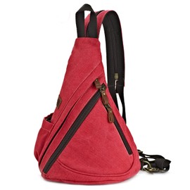 POEYLEJA Canvas Sling Bag Convertible Crossbody Bag Chest Bag Shoulder Backpack Casual Daypack for Men Women Outdoor Cycling Hiking Travel (Rose Red)