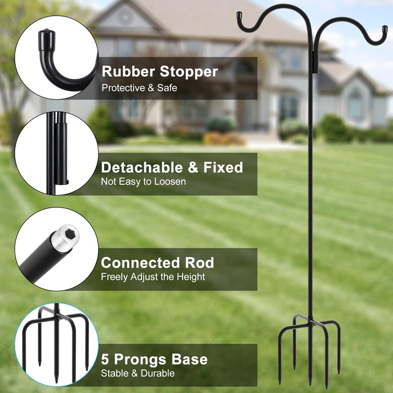 Gtongoko Double Shepherds Hook for Outdoor, 76 Inch Bird Feeder