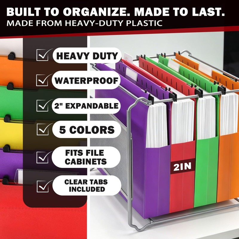 Navona 5 Pack Plastic Hanging File Folders, Letter Size