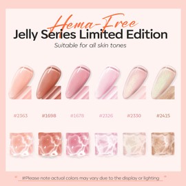 modelones modelones Gel Nail Polish, 6 Colors Jelly Gel Polish Nude Pink Gel Neutral Nail Art Design Translucent Hema Free Gel Polish Set Soak Off Uv Nail Lamp Vegan Nail Polish Manicure DIY Home for Women