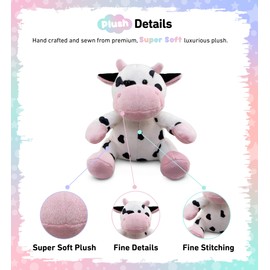 Puzzled DolliBu Plush Cow Stuffed Animal - Soft Fur Huggable Sitting Cow, Adorable Playtime Cow Plush Toy, Cute Farm Life Cuddle Gifts, Soft Fur Plush Doll Animal Toy for Kids and Adults - 6 Inches