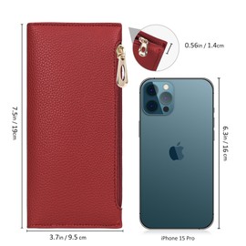 Tipmile Ultra Slim Wallet for Women Bifold Leather RFID Blocking Credit Card Holder Ladies Womens Wallet with Zip Pocket, Red