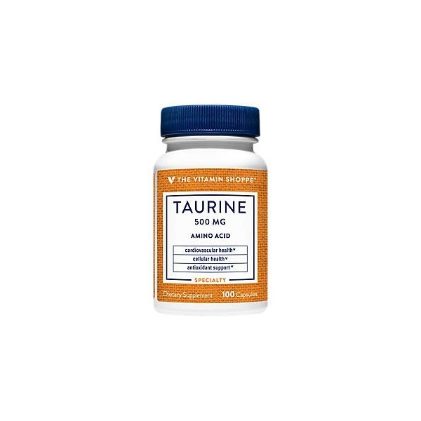 The Vitamin Shoppe Taurine 500MG, A Free Form Amino Acid, Antioxidant That Supports Cellular and Cardiovascular Health with Vitamin B6, Brain and Memory Support (100 Capsules)
