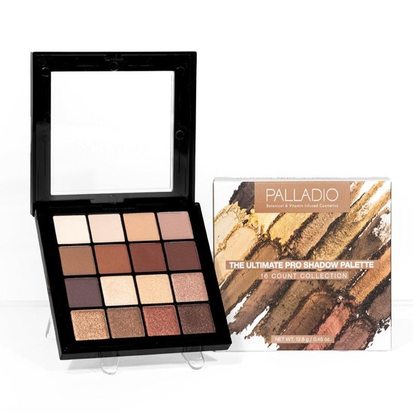 Palladio Ultimate Pro Eyeshadow Makeup Palette, 16 High-Pigmented Powder Colors,