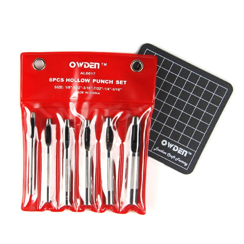 OWDEN 6 Pieces Hollow Hole Punch Set (1/8" - 5/16"),Leather