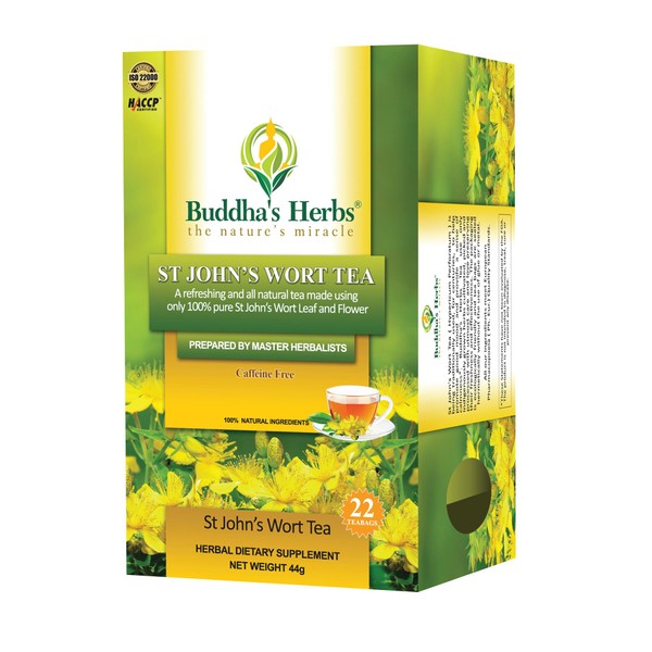 Buddha's Herbs St John's Wort Flower Tea, No Caffeine Dietary Supplement with Herbs for Digestive Health Support, Pack of 4, 88 Tea Bags