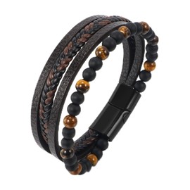 Pulsera Cuero Hombre, Regalos para Papá Dia del Padre Original, pulsera trenzada de piel personalizada, Brazalete Caballero, Joyería Regalos para Hombres Papá Esposo Novio Cumpleaños (Ojo Tigre)