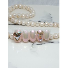 Pink pearl powder handmade nail tips - Short ballerina / 핑크진주파우더 수제네일팁 - 숏발레리나