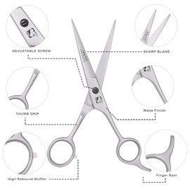 Jimy Professional Hair Scissors 6.5" Stainless Steel Sharp - Smooth Razor Edge Series Shears for Hair Cutting, Hair Cut Scissor for Women & Men and Salon (Silver Barber Scissors)