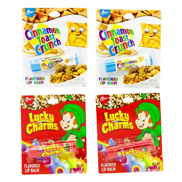 Cereal Flavored Lip Balm Set (4 Pack) Cinnamon Toast Crunch and Lucky Charms