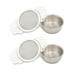 Juliyeh 2 Pack Filter Tea Mesh with Drip Bowls Tea Strainers Stainless Steel Strainer for Loose Tea Leaf Filter(Silver