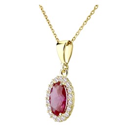 Old English Jewellers 9ct Yellow Gold Ruby Oval Cluster Pendant Necklace & 18 inch Chain