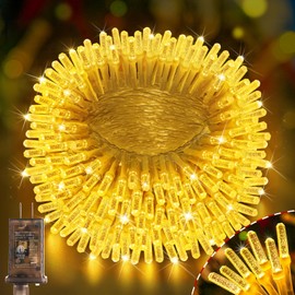 Hezbjiti 300LED 108FT Upgrade Christmas Lights Outdoor, 8 Modes Fairy Lights with Timer and Dimmable IP44 Waterproof Plug in LED String Lights for Xmas House Yard Fence Tree Decorations (Warm White)