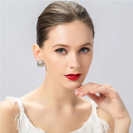 Women Silver Clip Earrings, Vintage Round Button Clip On Earrings Non Pierced Earrings