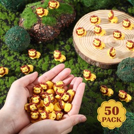 Threehoney 50 Pcs Mini Resin Lion Miniature Lion Figurines Bulk Adorable Garden Accessories for Micro Landscape Ornaments Home Decor Bookcase Living Room Scenes Kit