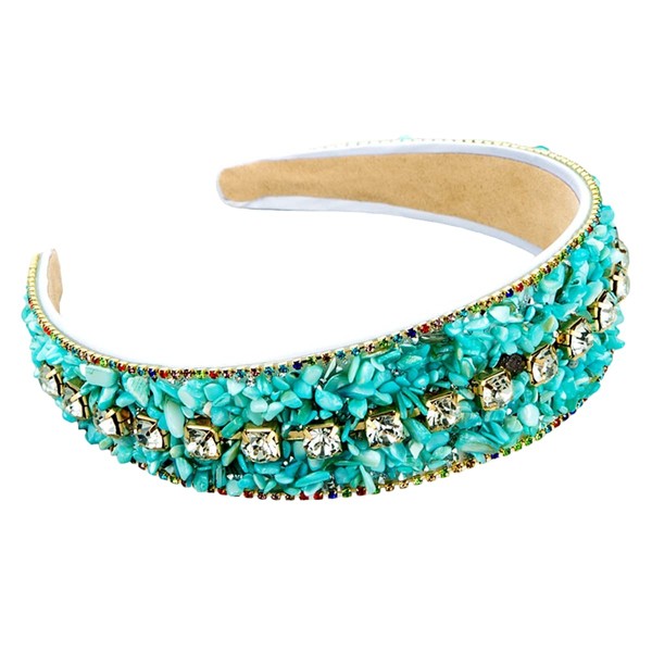 JINBUYAO Wider Rhinestone Soft Hair Bands Bling Bling Hair Accessories Crystal Stone Thickened Head Wear for Women Baroque Crystal Headband for Girls (Light Green)