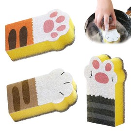 3 Pcs Sponge Brush Cat Claw-Shaped Cleaning Sponge Block Thickening Decontamination Kitchen Brush Sponge Cute Household Cat Claw Sponge Wipe for Kitchen
