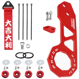 VenxyKod Rear Tow Towing Hook for Universal Car Auto Trailer Ring, Bumper Quick Release Front Rear Bumper Fasteners Aluminum Racing Trailer Hook(Good Luck, Red)