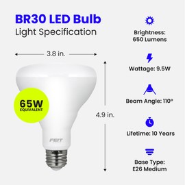 Feit Electric BR30 LED Light Bulbs, 65W Equivalent, Non Dimmable, 10 Year Life, 650 Lumens, 2700K Soft White, E26 Base Recessed Can Light Bulbs, Flood Light Bulbs, Damp Rated, 3 Pack, BR30/10KLED/3