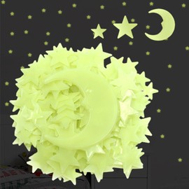 LIULINY 201 Stück Leuchtaufkleber, Leuchtsterne, Leuchtende Sterne Wandsticker im Dunkelen, Mond Leuchtsticker Passend, Leuchtsterne Kinderzimmer Wandtattoo, für Home Art Decor Decke Wanddekoration