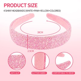 FloralGrace Pack of 4 Glitter Headbands for Girls, Sparkling Sequin Headbands, Non-Slip Hair Bands for Children and Girls (White, Pink, Yellow, Colourful)