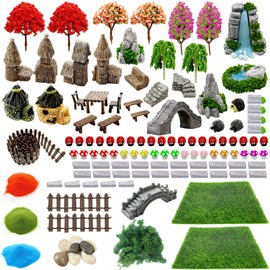 Attuslla 121 PCS Mini Garden Accessories, Zen Garden Accessories, Fairy Kit Miniature Figurines for Diorama Project DIY, Mini House Decor