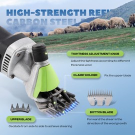 Sheep Shears Electric 850W 2400RPM Professional Heavy Duty Shearing Clipper with 6 Speed, for Shaving Fur Wool in Sheep, Goat, Cattle, and Other Farm Livestock Pet with Carrying Case (Size: 13.8*3.6")