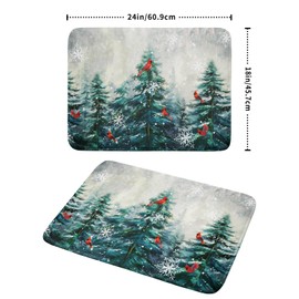 Pine Tree Dish Drying Mat for Kitchen Countertop Red Bird Dishes Mats Winter Decorative Absorbent Reversible Drainer Rack Pad 18x24 Inch