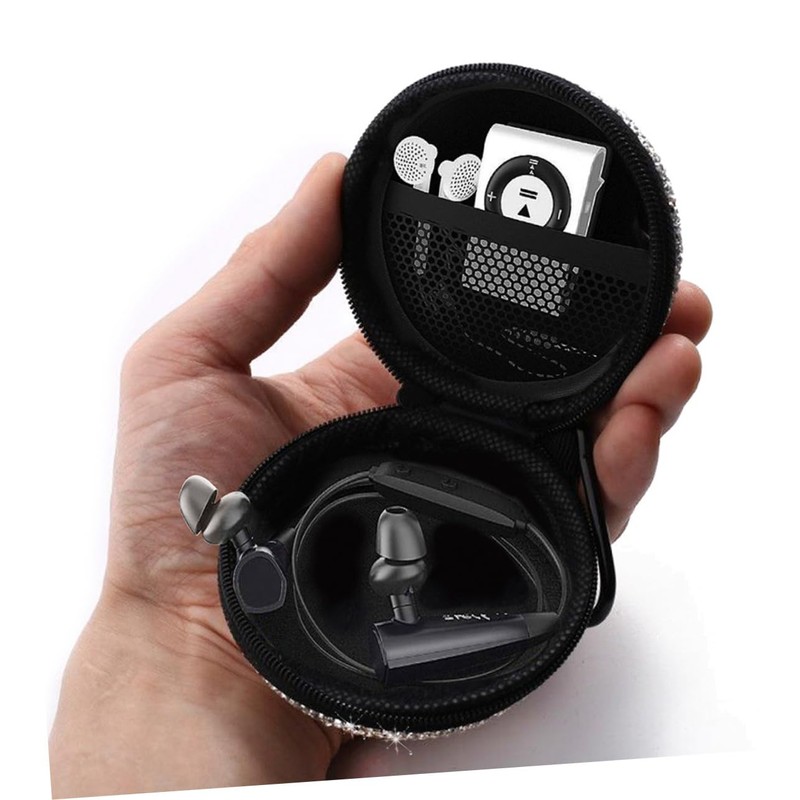 jojofuny 1pc Rhinestone Earphone Storage Case Portable Data Cable Organizer